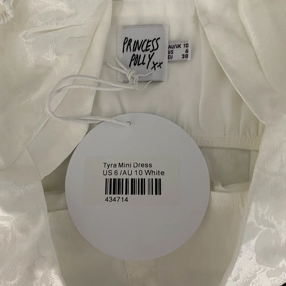 Princess Polly Tyra Mini Dress Sz 6 White Short Sleeve Bridal Bride Graduation - Picture 7 of 11